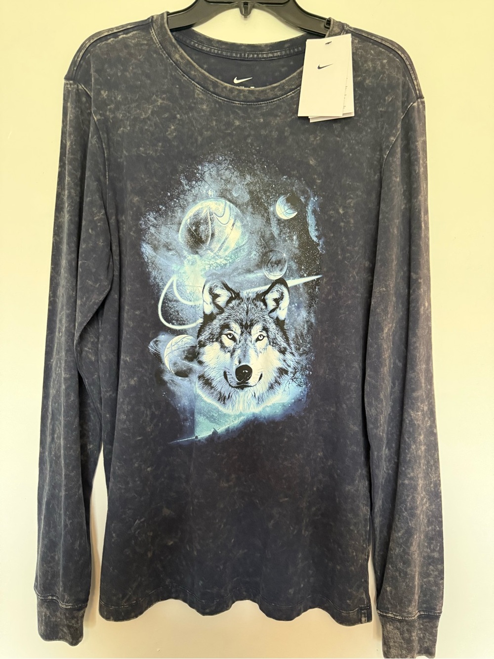 Nike Youth Long-Sleeve Wolf Graphic Tee - Navy Blue